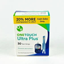 OneTouch Ultra Plus Blood Glucose Test Strips (30 Test Strips) - Exp: 11/2026
