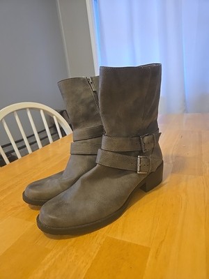 Anne Klein Iflex Womens Gray Leather Suede Buckle Boots Zip Up Size 9