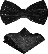 TIE G Men's Glitter Velvet Bow Tie  Pocket Square Set in Gift Box for Wedding,