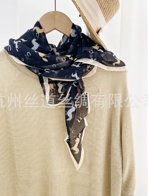 100% Mulberry Silk Shawl buckle Print Neckerchief 165X32cm Bandanna Scarf Square