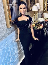 OOAK Fashion Doll Size Elegant Black Evening Gown ensemble Last One 