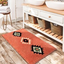 DEXDE Boho Bathroom Rugs 24x36, Extra Soft Absorbent Bath Rugs, Coral Red