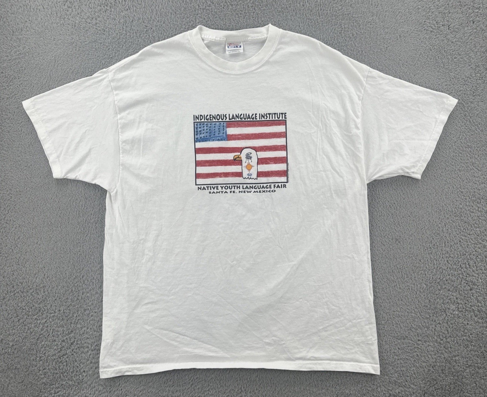 Vtg Hanes Beefy-T Mens XXL White Shirt Indigenous Language Institute Santa Fe NM