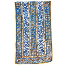 Vintage Glentex Floral Scarf Nylon Blue Gold Hand Rolled Japan Retro 70s Cottage