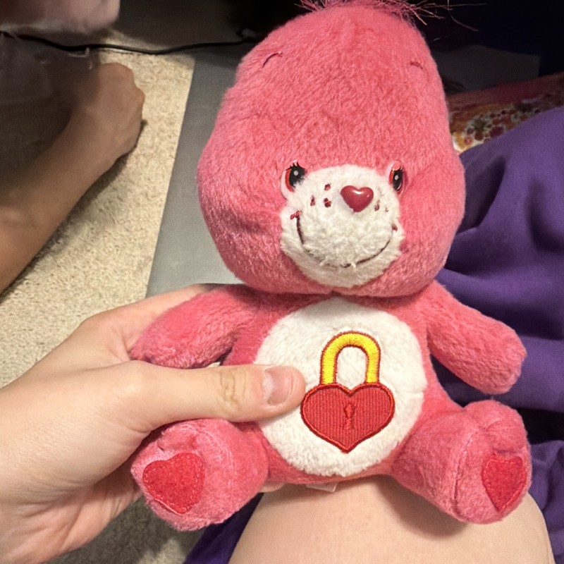 2004 Nanco Care Bears Pink Bear Plush Bean Bag Heart & Lock Belly Small