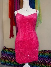 Pink Sequin Mini Flattering Spaghetti Strap Party Cocktail Dress Women's Size