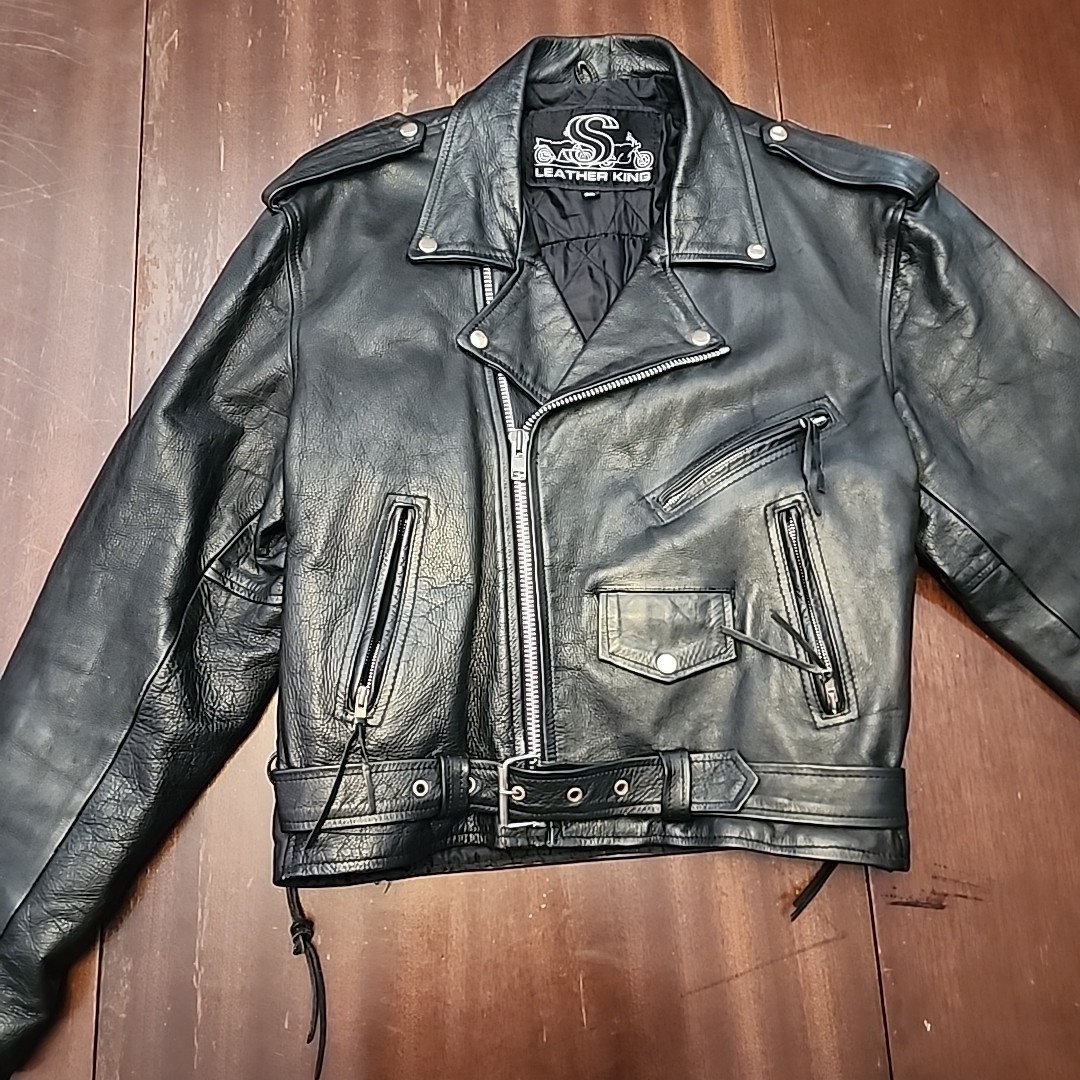 Vintage Leather King Motorcycle Leather Y2K Belt Zipper Jacket