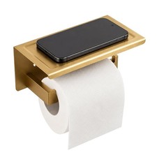 Wall Mounted Toilet Paper Holder with Shelf, 1.5mm, Brushed Gold