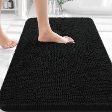 OLANLY Bathroom Rugs 30x18, Extra Soft Absorbent Chenille 30" X 18", Black