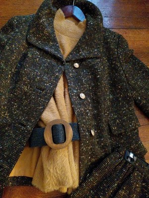Vintage Tweed BROWN Suit 100% virgin Wool Women Blazer  Skirt Brown M Pendleton 
