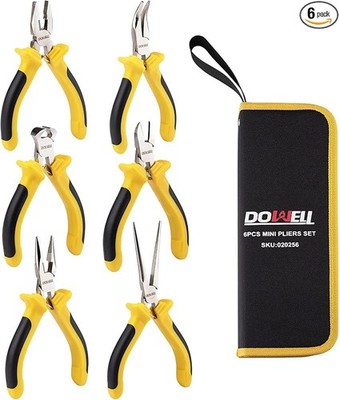 DOWELL 6 Piece Mini Pliers Set with Pouch Needle Diagonal