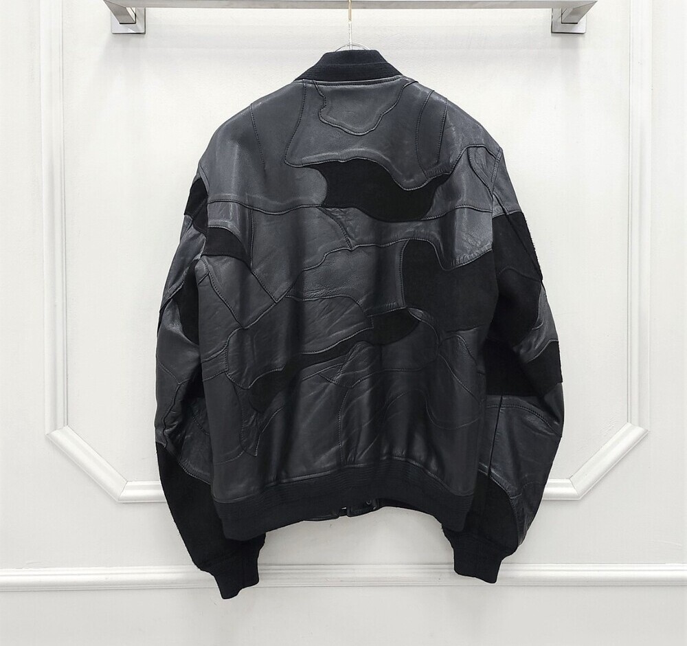 Giacca di pelle nera patchwork Saint Laurent 101599686