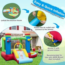 Inflatable Play Center with Slide Basketball Hoop and Splash Pool for Kids