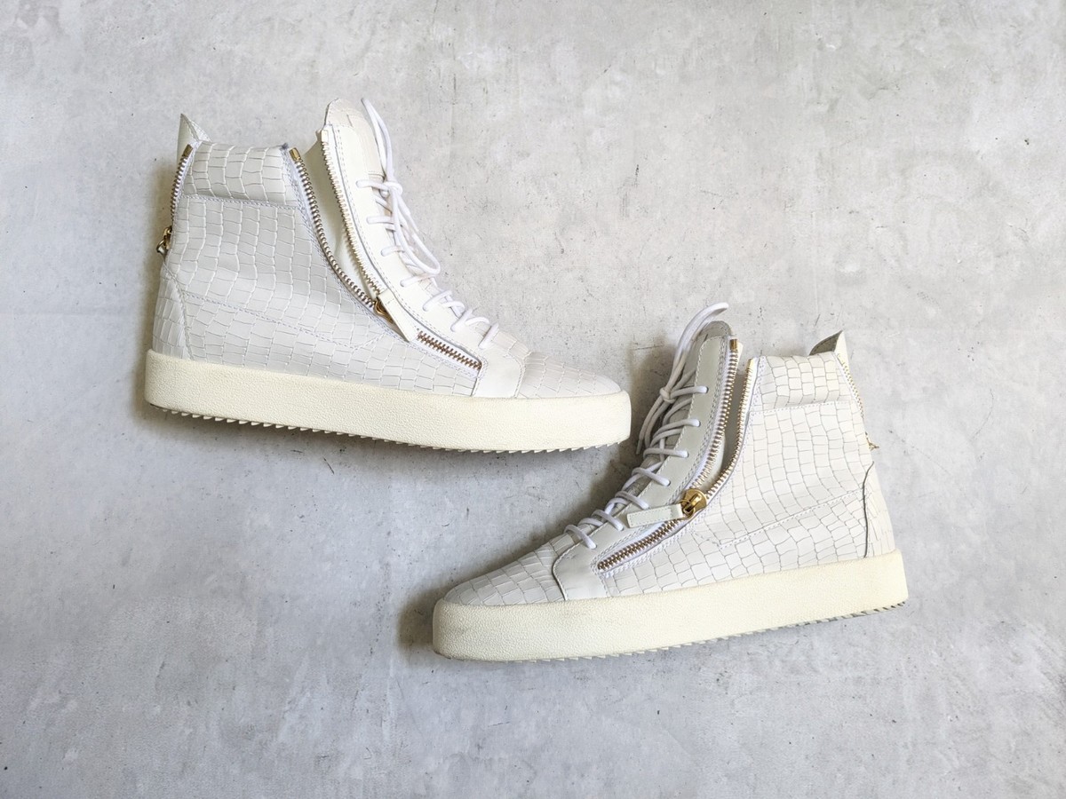 Giuseppe Zanotti High Top Sneakers White Gold Men 12 45 Crocodile