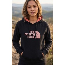 The North Face Womens Black Pink Logo Pullover Hoodie Sweatshirt Size Large