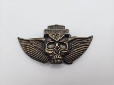 Vintage Harley Davidson Motorcycle Belt Buckle Shield, Skull and Wings