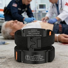 Pulsera de identificación médica grabada gratis hebilla de paracaídas tejida pulsera de emergencia