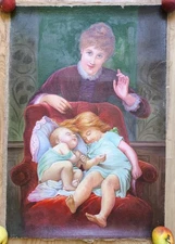 RARE Vintage Oil Painting Soviet USSR Socialist realism Woman Children Kids 
