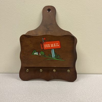 Vintage Wooden Mail Key Holder Our Mail Wall Hanging Letters Keys