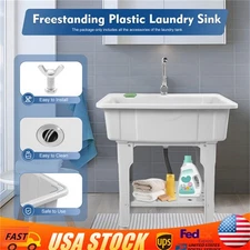 Slop Sink Wash Station Utility Sink with Storage Shelf Laundry Sink ‎Modern New