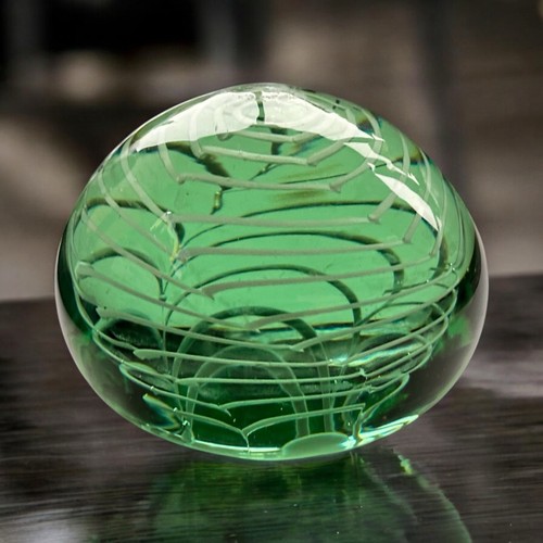 Hand Blown Green Glass Large Orb Paperweight Sculpture - Picture 1 of 8