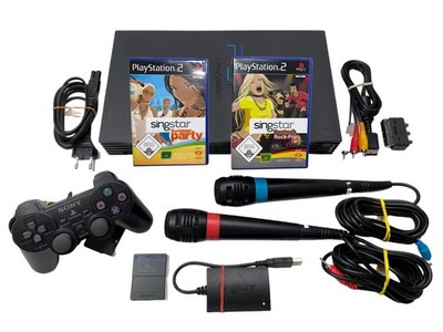 Sony Playstation 2 PS2 Konsole + SingStar Bundle (2x Mikros, 2x Spiele) + Kabel