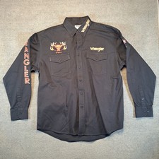 Wrangler PBR Mens Flame Heavy Button Up Shirt XL Cowboy Rodeo Y2K Embroidered
