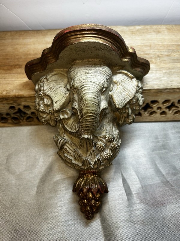 Hickory Manor Tarnished Elephant Shelf 7” T 6”W Composite 
