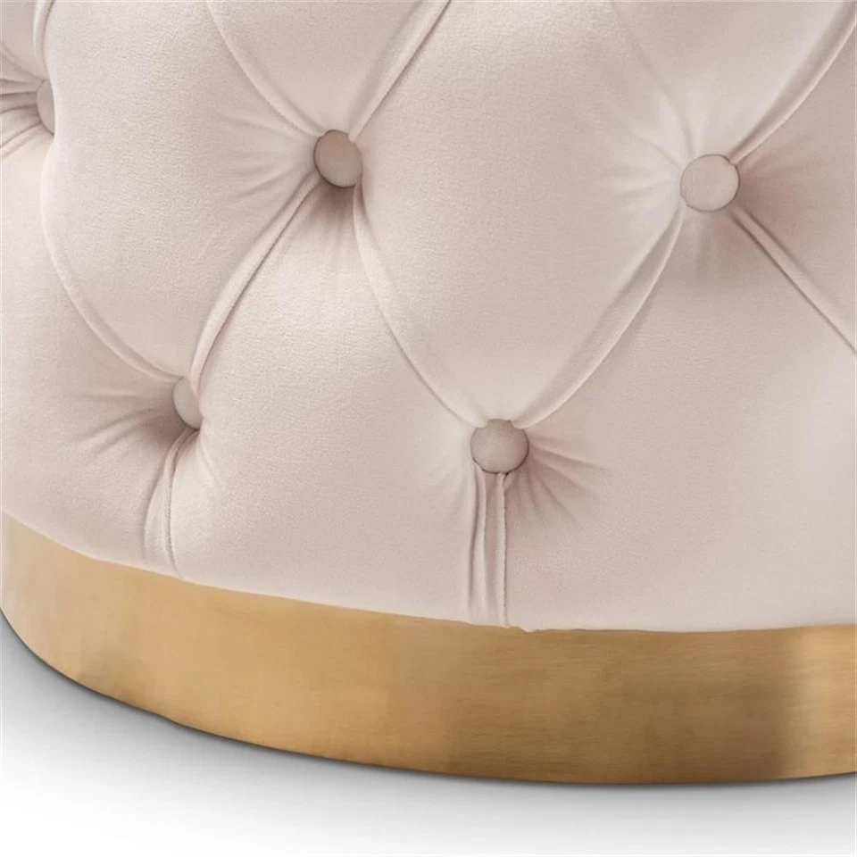 Baxton Studio Valeria Modern Tufted Velvet Ottoman in Light Beige and Gold - Image 2 of 4