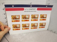 MATTEL 1975 toy store display sticker sheet LIL CAMPER back pack camp tent tools