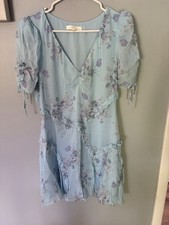 LoveShackFancy Blue Floral Ruffle Mini Dress Size 8 Puff Sleeve Cottagecore