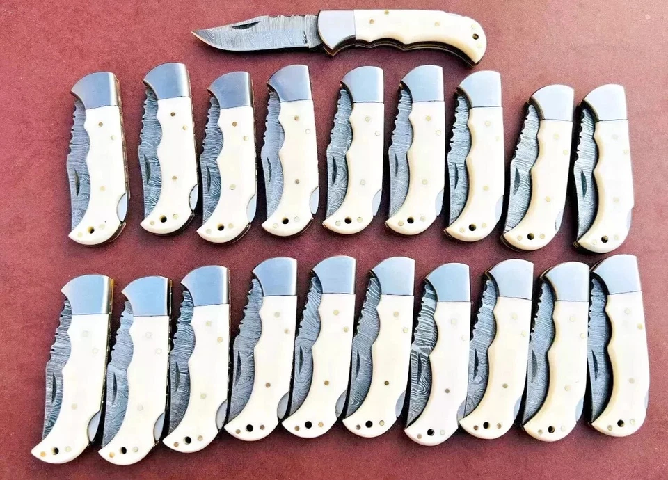 Lote de 100 facas de bolso de Damasco com bainhas de couro feitas à mão – Atacado - Imagem 4 de 4