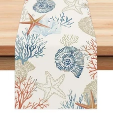  Nautical Coastal Table Runner 13x72 Inch Ocean Themed Coral 13"W x 72"L