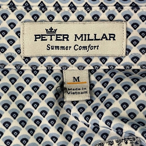 Peter Millar Mens Summer Comfort Polo Shirt Sz M Blue Geometric Print Magis Logo - Picture 9 of 9