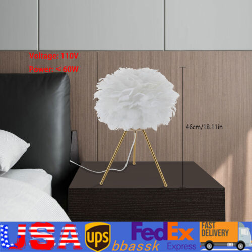 110V Bedside Lamp Modern Feather Desk Night Light Table Lamp For Bedroom Decor