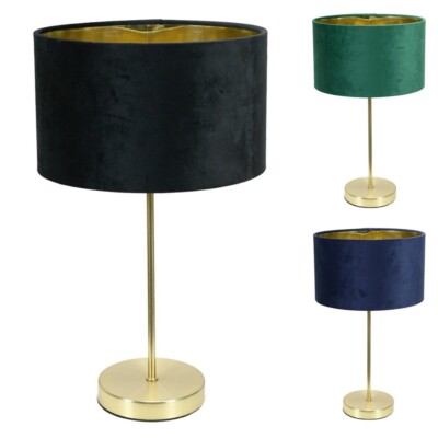 Gold Stiel Tischlampe Leuchte Wohnzimmer Schlafzimmer Leuchte Samtschirm Metallic innen