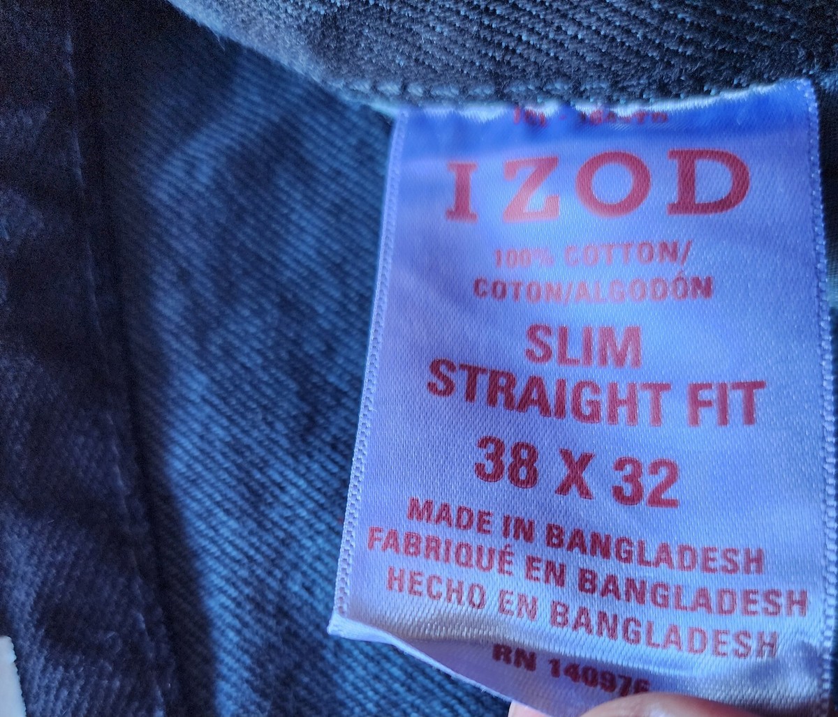 IZOD MEN'S SLIM STRAIGHT FIT DENIM BLACK JEANS SIZE 38W 32IN NWT
