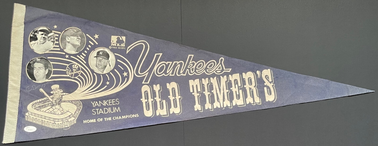 Joe DiMaggio Autographed Signed New York Yankees 1969 Old Timers Pennant JSA LOA 
