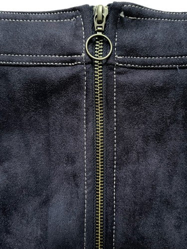 ModCloth Women’s 26 Gotta Good Feeling Faux Navy Blue Suede Zip Mini Skirt New - Picture 2 of 9