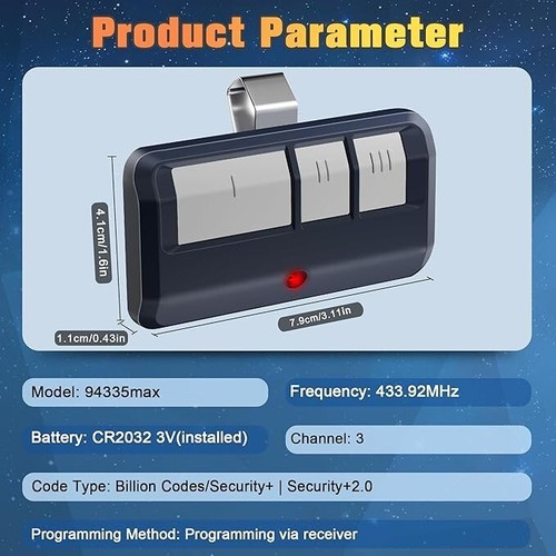 433.92MHz Garage Door Remote for Chamberlain LiftMaster 94335E Motorlift ML700 - Picture 4 of 7
