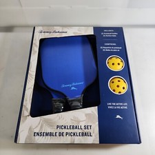 NEW Tommy Bahama Pickleball Set 2 Blue Wood Paddles 2-Yellow Game Balls