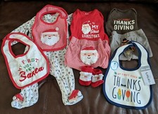 9 Pieces Holiday Clothing Lot Baby's My First Christmas  Thanksgiving 3M  NB