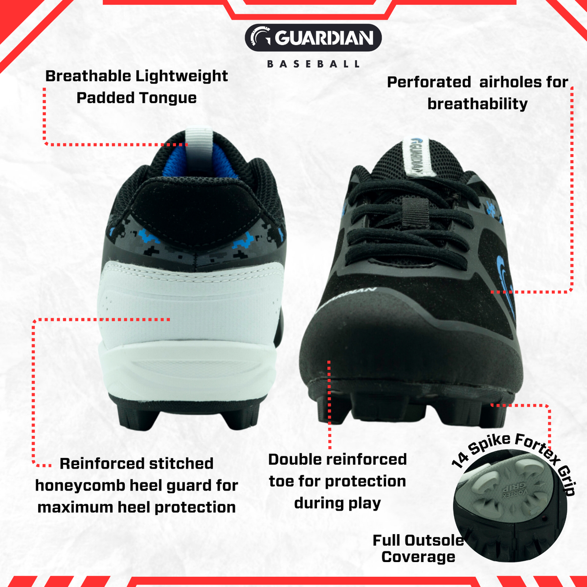 Guardian Blaze Boys Girls Little League Low Rubber Baseball Cleats *STORE  RETURN