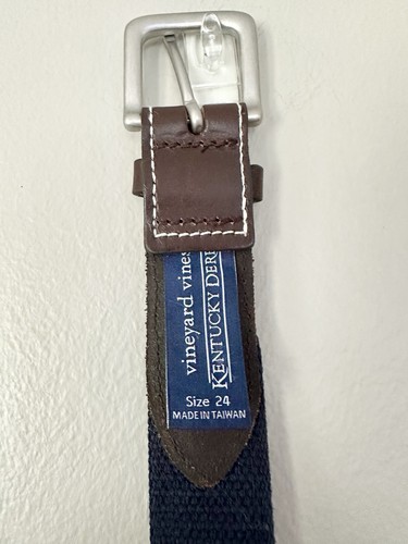 Vineyard Vines Kentucky Derby Belt Navy & White Brown Leather Boys Size 24 - Picture 6 of 6
