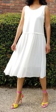Women's NWT midi pleated bottom combination t-shirt dress white loose casual Lg
