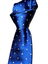  370 NWOT KITON Royal Blue 7 Fold w/ white Satin spots 3.25" silk neck tie Italy