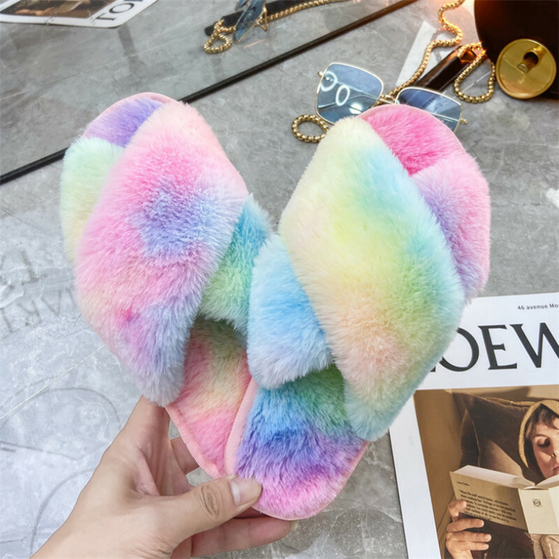 rainbow fluffy slippers