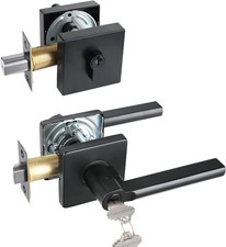 Keyed Alike Exterior Door Handle with Single Cylinder Deadbolt in Matte Black