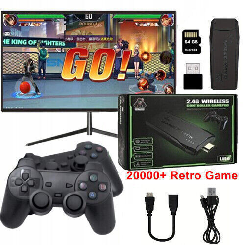 Wireless 4K HDMI Videospielkonsole Retro 20000+ TV Spiele Stick 64GB + 2 Gamepad - Bild 1 von 11