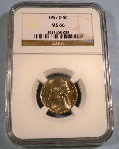 1957-D NGC MS66 JEFFERSON NICKEL 5c MS 66